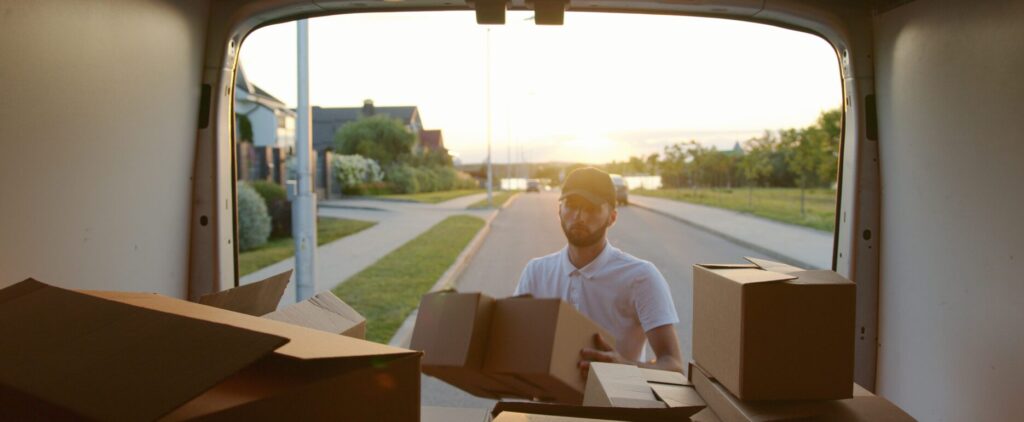 Removalist Mover Loading Boxes from Van.